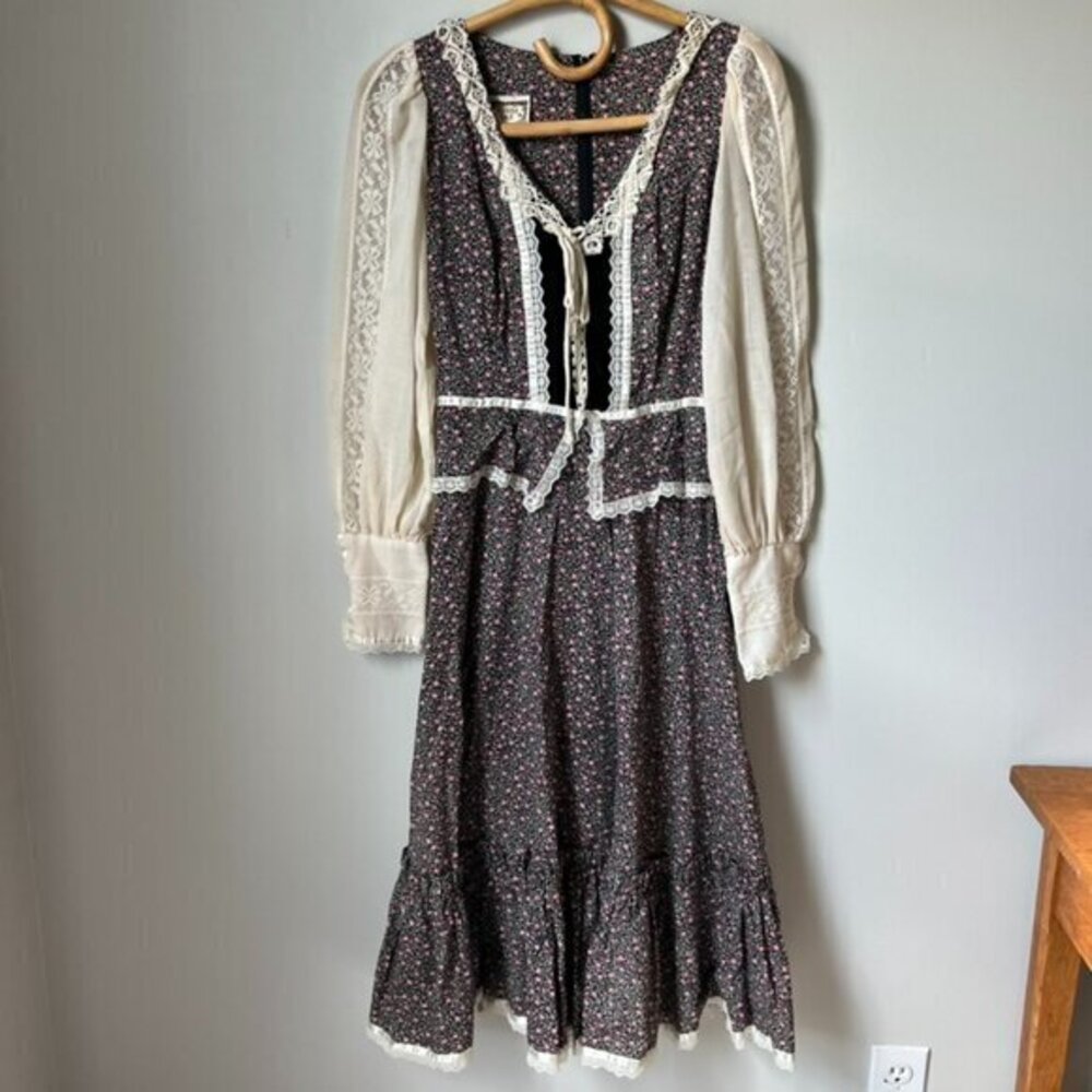 Vintage Gunne Sax Floral Corset Prairie Maxi Dress Women's Small